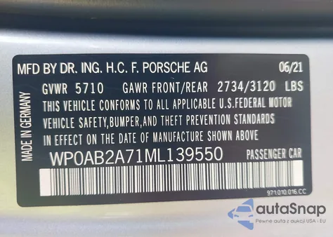 2021 Porsche Panamera 4S z USA, uszkodzony, nr VIN WP0AB2A71ML139550